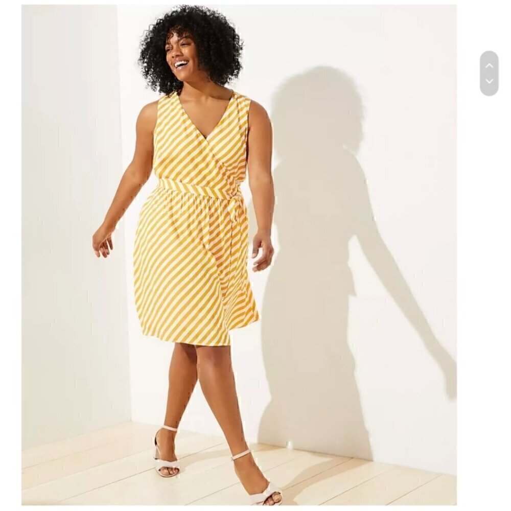 EUC - Ann Taylor LOFT striped sleeveless faux wrap dress - Size 6